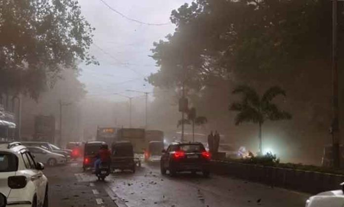 Mumbai witnessed heavy rainfall accompanied by a massive dust storm