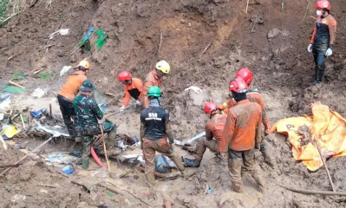 landslide at Illegal gold mine in Indonesia