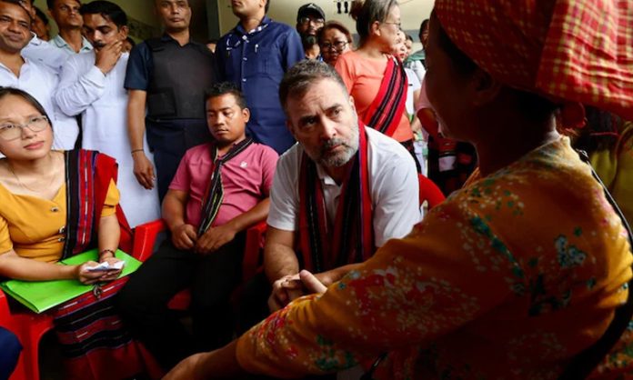 Rahul visits flooded areas in Assam