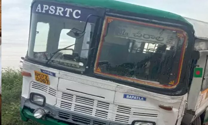 TSRTC bus crashed into fields