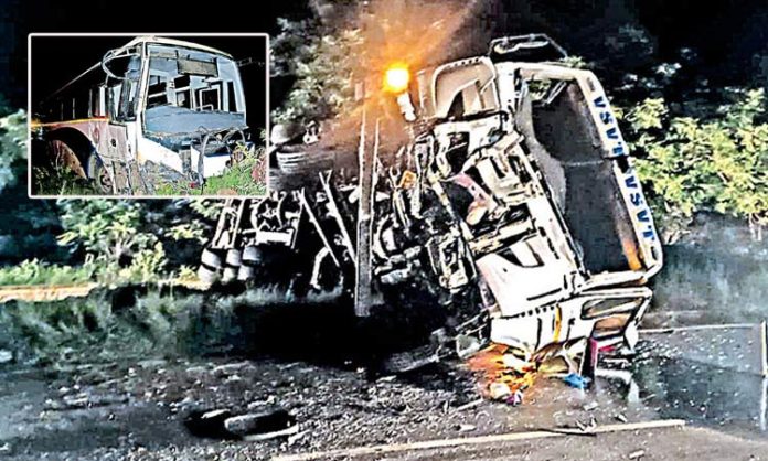 TSRTC bus collided with tanker in Anantapur