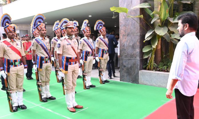 Chief Minister Revanth Reddy saluted by police