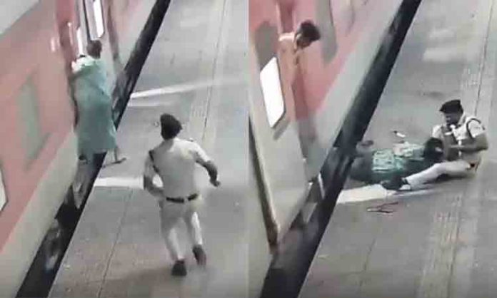 Railway Police Saves Women Struck Between Train and Platform