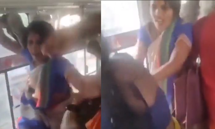 Women Fight with Boots For Seats In Bus